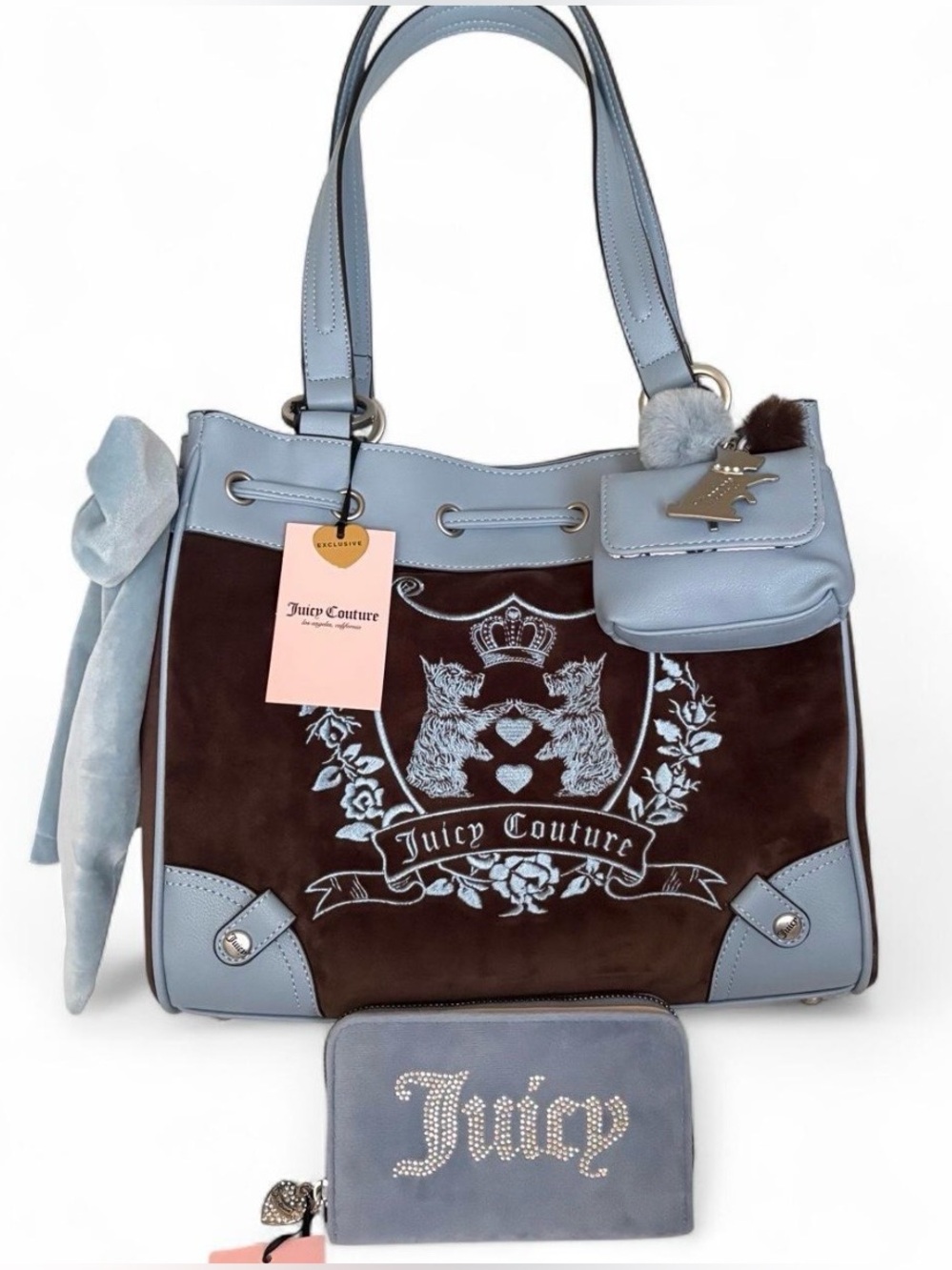 Juicy Couture Brown Blue Shoulder Bag & Wallet Set